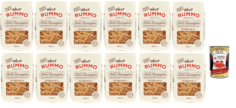 Rummo Pasta Mista n° 74 Pasta Lenta Lavorazione Teigwaren aus Hartweizengrieß Bronze-Zeichnung 12x 500g + Italian Gourmet polpa 400g