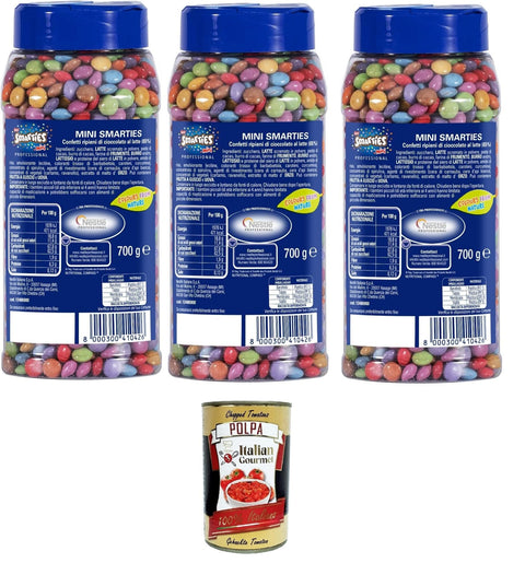 PROFESSIONAL SMARTIES Mini-Konfetti gefüllt mit Schokolade, 3x700-g-Glas+ Italian Gourmet polpa 400g