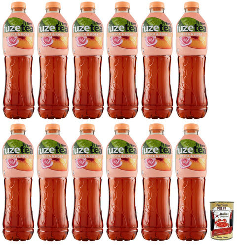 12x FUZE TEA Pesca,Schwarzer Tee Pfirsich- und Rosen Eistee,Erfrischungsgetränk,Alkoholfrei,Einweg-PET-Flasche 1,25Lt + Italian Gourmet Polpa di Pomodoro 400g Dose