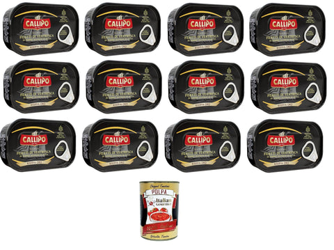 Callipo Filetti di Ventresca di Tonno all'olio di oliva Thunfischbauchfilets in Olivenöl 12x125gr + Italian Gourmet polpa 400g