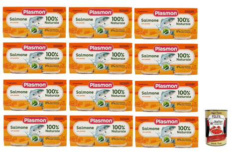 Plasmon Pesce Salmone con Patate, 12x (2x 80g) , Mit ausgewählten Zutaten, 100% natürlich, Ohne Stärken und Salz hinzugefügt + Italian Gourmet polpa 400g
