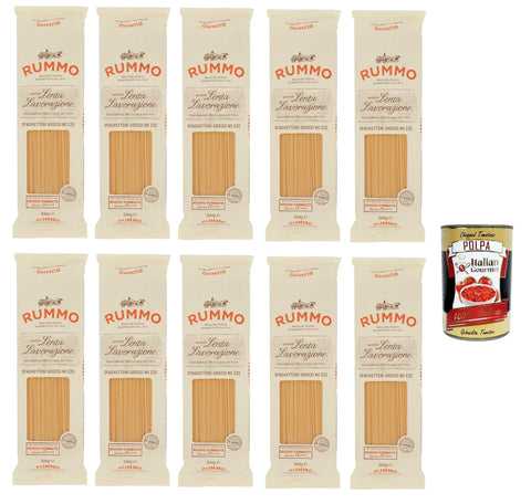10x Rummo Spaghettoni Grossi N. 220 Hartweizengrieß Pasta Italienische Nudeln 500g Packung + Italian Gourmet Polpa di Pomodoro 400g Dose