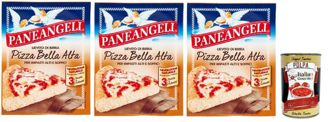 PANEANGELI Lievito di Birra Pizza Bella Alta, Bierhefe hefe Mischung, Ideal zur Herstellung von hohen Pizzen und Focaccia und hoher Weichheit 3x 27g + Italian Gourmet polpa 400g