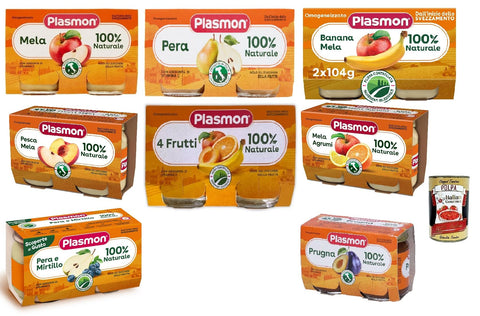 Plasmon Frutta Testpaket 8x (2x80g) Nur mit italienischen Frucht, 100% natürlich, mit Zugabe von Vitamin C + Italian Gourmet polpa 400g