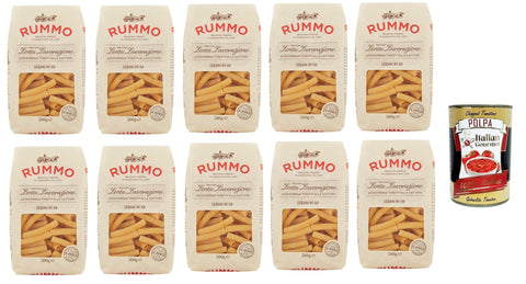 Rummo Sedani n° 68 Pasta Lenta Lavorazione Teigwaren aus Hartweizengrieß Bronze-Zeichnung 10x 500g + Italian Gourmet polpa 400g