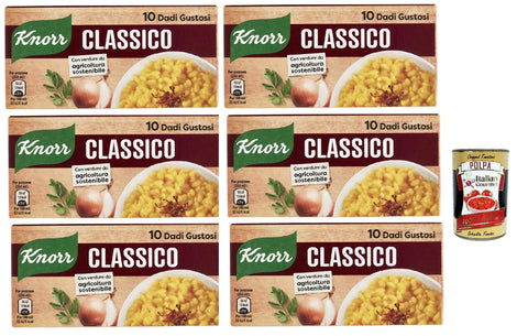 6x Knorr classico dado brodo Suppenwürfel Brühe klassisch reich an Geschmack, Packung mit 10 würfel + Italian Gourmet polpa 400g