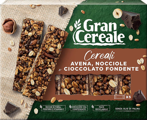 Gran Cereale, Snack Barrette di Frutta Secca Nussriegel mit mit 4 Cerealien, Haselnuss und Schokolade 135g