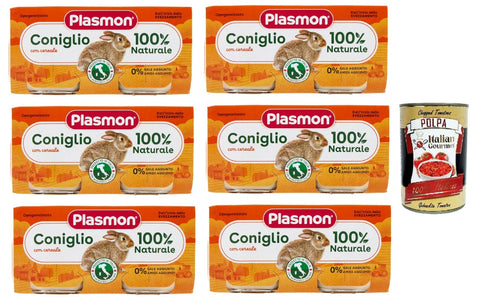 Plasmon Carne Coniglio e cereale 6x (2x80g) Mit italienischem Fleisch, 100% natürlich, ohne Stärken und Räume hinzugefügt + Italian Gourmet polpa 400g
