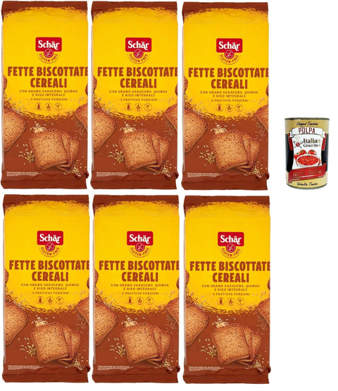 Schär, Fette Biscottate ai Cereali, senza glutine, Zwieback Glutenfreie, Speziell für Menschen mit Glutenunverträglichkeit entwickelt, 6x 260g + Italian Gourmet polpa 400g