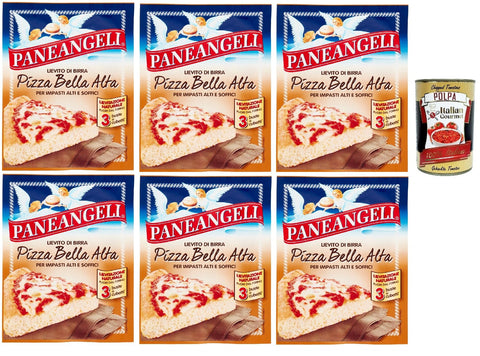 PANEANGELI Lievito di Birra Pizza Bella Alta, Bierhefe hefe Mischung, Ideal zur Herstellung von hohen Pizzen und Focaccia und hoher Weichheit 6x 27g + Italian Gourmet polpa 400g