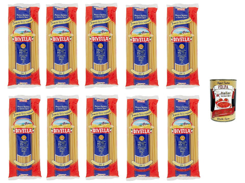 10x Divella Ziti N. 2 Hartweizengrieß Pasta Italienische Nudeln 500g Packung + Italian Gourmet Polpa di Pomodoro 400g Dose
