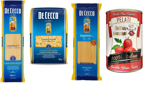 TESTPAKET De Cecco Pasta 1x Linguine 1x Casereccia 1x Spaghettini ( 3 x 500g ) + 1x Italian Gourmet 100% italienische geschälte Tomaten dosen 400g