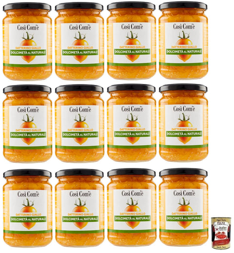 12x Così Com'è Datterino Giallo Dolcimetà ,Gelbe Datterino-Tomate Halbiert,Italienische Tomaten,350g Glas + Italian Gourmet Polpa di Pomodoro 400g Dose