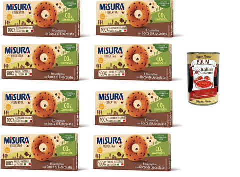 Misura Ciambelline con Gocce di Cioccolato Fibrextra Donuts mit Fibrextra-Schokoladenstückchen abmessen | 100% Vollkornmehl | Reich an Ballaststoffen 8x230gr + Italian Gourmet polpa 400g