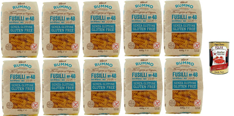 Rummo Pasta Nudeln Glutenfreie Fusilli N° 48, Bronze Gezeichnete gluteinfrei, perfekt für Menschen mit Zöliakie oder Glutenunverträglichkeit, 10x 400 g + Italian Gourmet polpa 400g