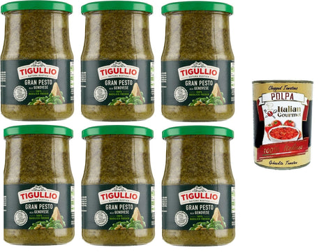 Tigullio GranPesto Alla Genovese, 100% italienisches Basilikum, glutenfrei und ohne Zusatz von Konservierungsstoffen 6x500gr + Italian Gourmet polpa 400g