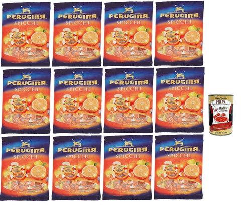 PERUGINA SPICCHI Caramelle al sapore di agrumi, Zitrusgewürzte Süßigkeiten italien lollies Bonbons Beutel 12x 200g + Italian Gourmet polpa 400g