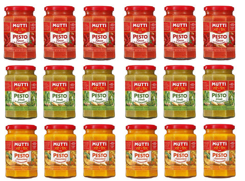TESTPAKET Mutti Pesto Arancione Verde Rosso Pomodori Italiani orange Tomaten grüne Tomaten rote Tomaten Pesto Tomatenpesto Pasta Sauce 100% italienische Tomate Glas ( 18 x 180g )