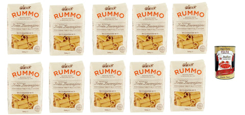 Rummo Mezzi Rigatoni N. 51, Pasta Lenta Lavorazione Teigwaren aus Hartweizengrieß Bronze-Zeichnung 10x 500g + Italian Gourmet polpa 400g