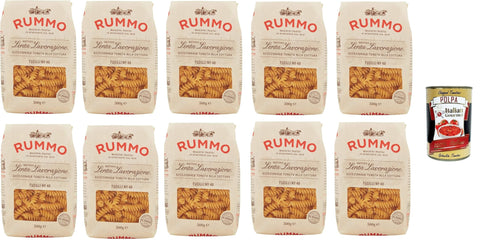 Rummo Fusilli n° 48 Pasta Lenta Lavorazione Teigwaren aus Hartweizengrieß Bronze-Zeichnung 10x 500g + Italian Gourmet polpa 400g