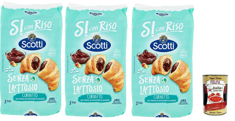 Riso Scotti, Si con Riso - Cornetti Senza Lattosio nocciola, Laktosefreie Croissants mit Haselnusscreme – Kuchen Laktosefreie süßer Snacks, ohne Palmöl, 3x 240g + Italian Gourmet polpa 400g