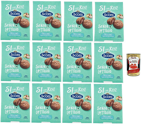 Si con Riso - Frollino Ripieno alla Crema alla Nocciola - Kekse mit Haselnusscreme gefüllt, Laktose -freie und palmenfreie Kekse, Lactose -free biscuits 12x 200 g + Italian Gourmet polpa 400g