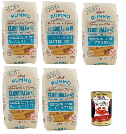 Rummo Pasta Nudeln Glutenfreie Elicoidali N 49, Bronze Gezeichnete gluteinfrei, perfekt für Menschen mit Zöliakie oder Glutenunverträglichkeit, 5x 400 g + Italian Gourmet polpa 400g
