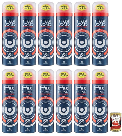 12x Infasil Deodorante Spray Uomo Derma 48h Deo Spray Salva Camicie mit 2C-Molekül, Betacyclodextrin, für Herrenbekleidung 150ml + Italian Gourmet Polpa di Pomodoro 400g Dose