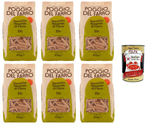 Poggio del Farro Penne Specialità Integrale Di Farro Vollkorn-Dinkel-Spezialität 6x500gr + Italian Gourmet polpa 400g