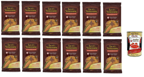 12x Le Veneziane Pasta di Mais Fettuccine N.28 senza glutine,100% italienische Maisnudeln, glutenfrei. gluten free 250g + Italian Gourmet polpa 400g