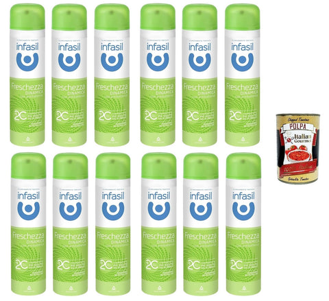 Infasil Deospray für dynamische Frische mit Molekül 2C, ohne Alkohol, wirksam bis zu 24 Stunden, 12x 150 ml + Italian Gourmet polpa 400g