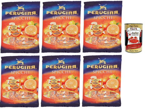PERUGINA SPICCHI Caramelle al sapore di agrumi, Zitrusgewürzte Süßigkeiten italien lollies Bonbons Beutel 6x 200g + Italian Gourmet polpa 400g