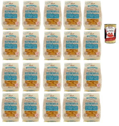 Rummo Pasta Mezze Penne Rigate N° 28 senza Glutine, gluten free, 100% italienische Pasta nudeln glutenfrei 20x 400g + Italian Gourmet polpa 400g