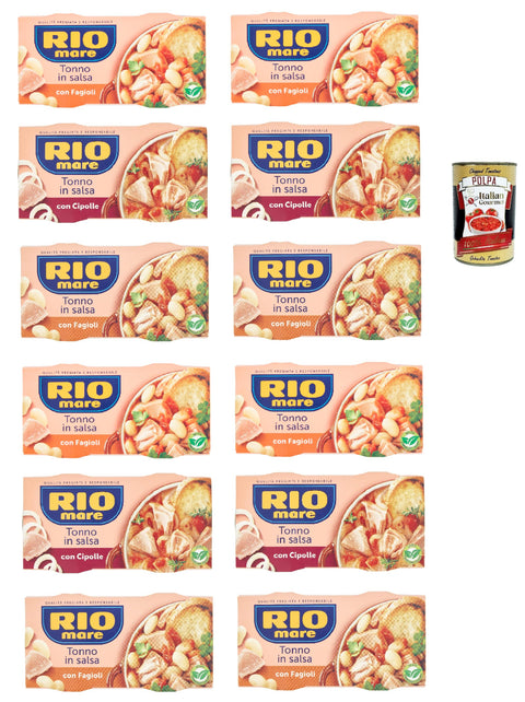 Rio Mare con gusto testpaket fertiggerichte Thunfisch Instant food, Tonno e fagioli, Tonno e cipolle, Tonno e piselli 24x 160g + Italian Gourmet polpa 400g