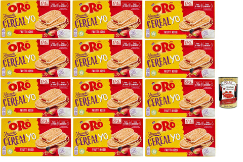 Oro Saiwa Vitasnella, Cereal Yo On Frutti Rossi e Yogurt, Kekse mit weicher Füllung von roten Früchten und Joghurt, Faser- und Magnesiumquelle, 12x 253g + Italian Gourmet polpa 400g