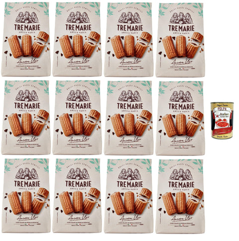 Tre Marie Ancora Uno Cioccolato in Frolla Krumiro, Kekse Krumiri mit Kakao 12x 315g cookies biscuit altmodisches Gebäck 100% Italienische Kekse + Italian Gourmet polpa 400g