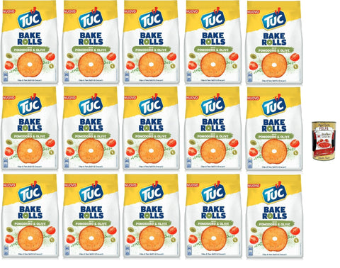 Tuc Bake Rolls, Chips di Pane Sottile e Croccante gusto Pomodoro e Olive, Im Ofen gebackene, dünne und knusprige Tomate und Oliven Brotchips 12x 150 g + Italian Gourmet polpa 400g