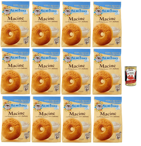 Mulino Bianco Biscotti Frollini Macine con Panna Fresca, Kekse mit frischen 100% italienischen Milch, Ohne Palmöl, Frühstück voller Geschmack, buscits cookies 12x 350 g + Italian Gourmet polpa 400 g