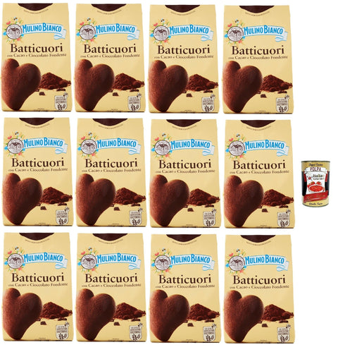 Mulino Bianco Batticuori Biscotti Con Cacao E Cioccolato, Kakao- und Schokoladenkekse, biscuits cookies, 12x 350g + Italian Gourmet polpa 400g