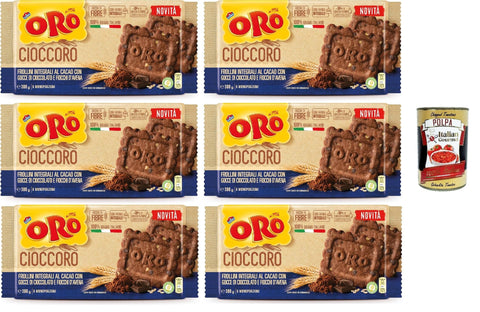Oro Saiwa Cioccoro, Vollkorn-Kakao-Shortbread kekse mit Schokoladenstückchen und Haferflocken, Ballaststoffquelle, cookies mit 100 % italienischer Weizen, 6x 300 g + Italian Gourmet polpa 400g