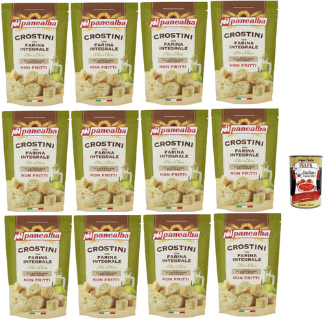 Panealba Crostini con Farina Integrale e Olio di Oliva, Croutons mit Vollmehl und Olivenöl Gesalzener Snack Nicht Gebraten Nicht Frittiertes, 12x 80 g + Italian Gourmet polpa 400g