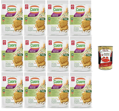 Cuore - Sfoglie Croccanti Fagioli Knusprige Bohnentaschen, gebacken, mit Bohnen- und Buchweizenmehl und Inulin 12x 170 g + Italian Gourmet polpa 400g