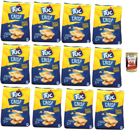 Tuc Crisp, Gusto Original, Knuspriges Blätterteiggebäck auf der Basis von im Ofen gegarten Kartoffeln chips mit 100% italienischem Weizen, 12x 100 g + Italian Gourmet polpa 400g