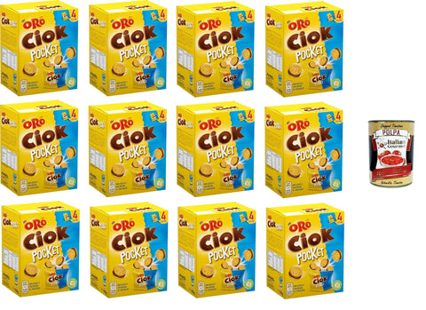 Oro Ciok Pocket, Mini-Kekse gefüllt mit leckerer Milchschokoladencreme, einfacher und leckerer Snack, ohne Farb- und Konservierungsstoffe, 12x 160g+ Italian Gourmet polpa 400gr