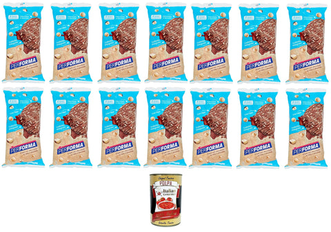 Performa brauner Reissnack mit Milchschokolade und braune Reiskuchen mit Haselnüssen in einer Packung mit 4 frischen Beuteln mit je 2 Keksen à 14x142g+ Italian Gourmet polpa 400g