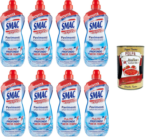 Smac Express – Intensive Frische für Böden, Reinigungsmittel für mehrere Oberflächen, Reinigungswirkung ohne Ausspülen, 8x1000 ml+ Italian Gourmet polpa 400g