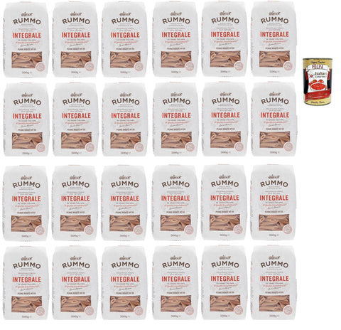 Rummo Pasta Integrale Penne Rigate N°66,Vollkornnudeln Nudeln Vollkorn Italienische Pasta 24x 500g + Italian Gourmet polpa 400g