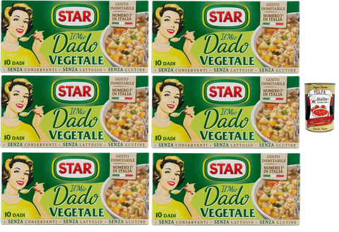STAR il Mio Dado Vegetale, Mit 9 Gemüse, 10 Würfel, 6x 100 g, ohne Konservierungsstoffe, laktose -freier und glutenfrei. Ausgezeichneter Geschmack+ Italian Gourmet polpa 400g
