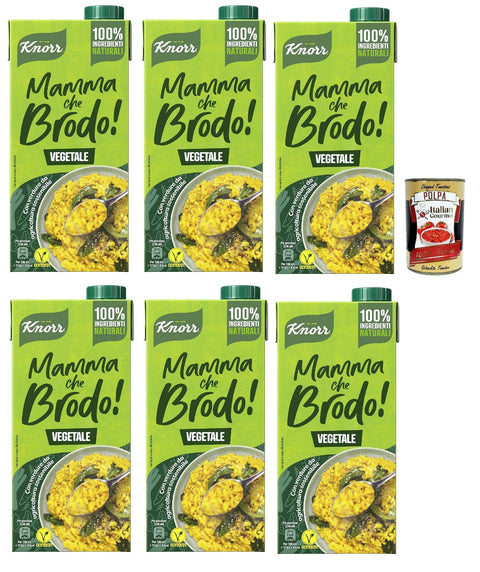 6x Knorr Mamma Che Brodo! Bereitete Gemüsebrühe, 100% natürliche Zutaten, glutenfrei und laktose, mit nachhaltigem Landwirtschaftsgemüse - 1l + Italian Gourmet polpa 400g