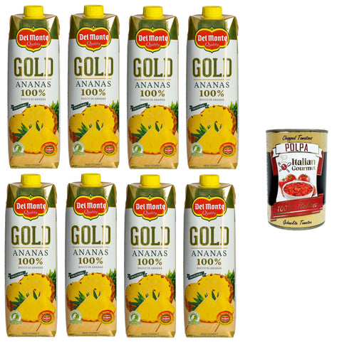 Del Monte Gold 100% Ananas, Ananassaft 8 x 1lt + Italian Gourmet polpa 400g